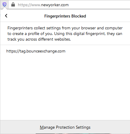 BounceX Fingerprinting Blocked by Firefox Tracking Protection