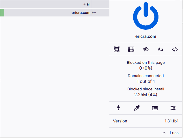 ublock origin output for ericra.com home page